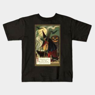 Vintage Halloween, Witch Mixing Her Magic Potion Kids T-Shirt